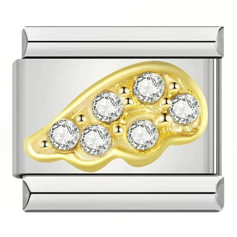Angel Wing, Gold with White Stones - Charms Official
