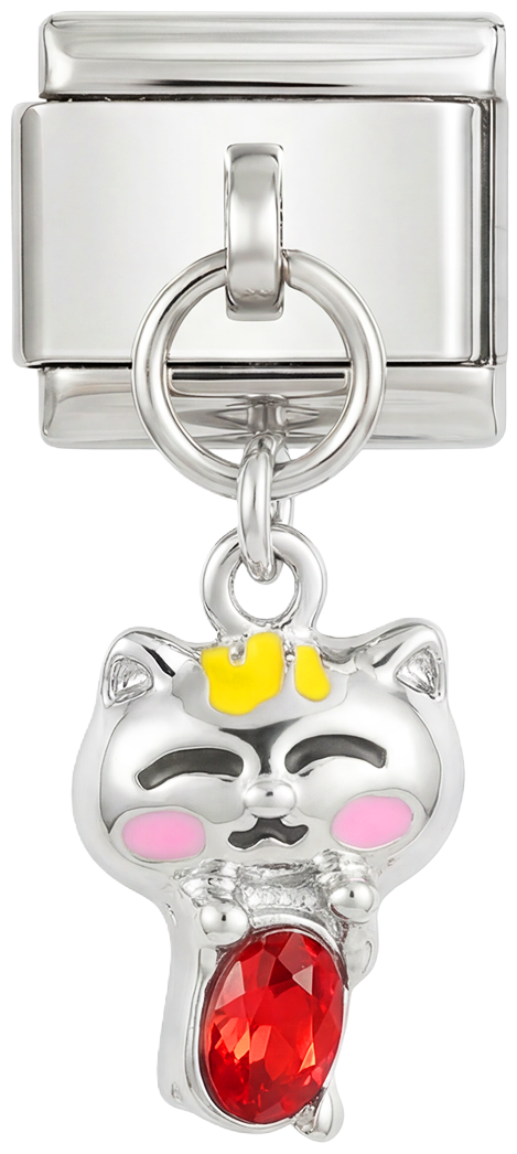 Cat with its Red Stone , on Silver - cat-with-its-red-stone-on-silver.png