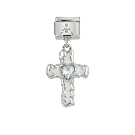Kreuz mit Herz, auf Silber