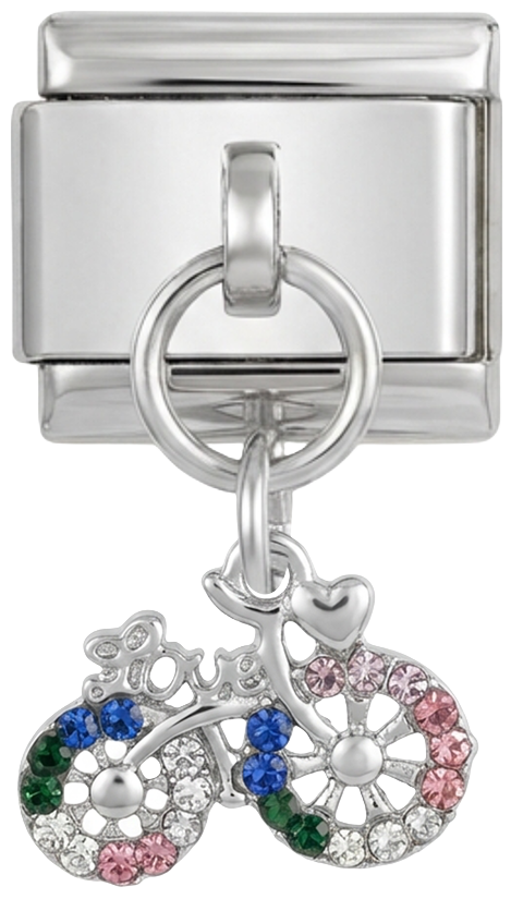 Bicycle with Stones on Silver - Bicycle-Flowers-Hanging-Silver.png