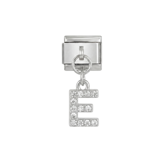 Buchstabe E, hängend, auf Silber