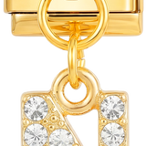 Letter N with stones, Hanging, on Gold - Letter-N-with-stones-hanging-on-gold.png