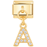 Buchstabe A mit Steinen, hängend, auf Gold