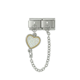 Mehrfarbiges Herz, doppelt verbundene Charms, in Silber