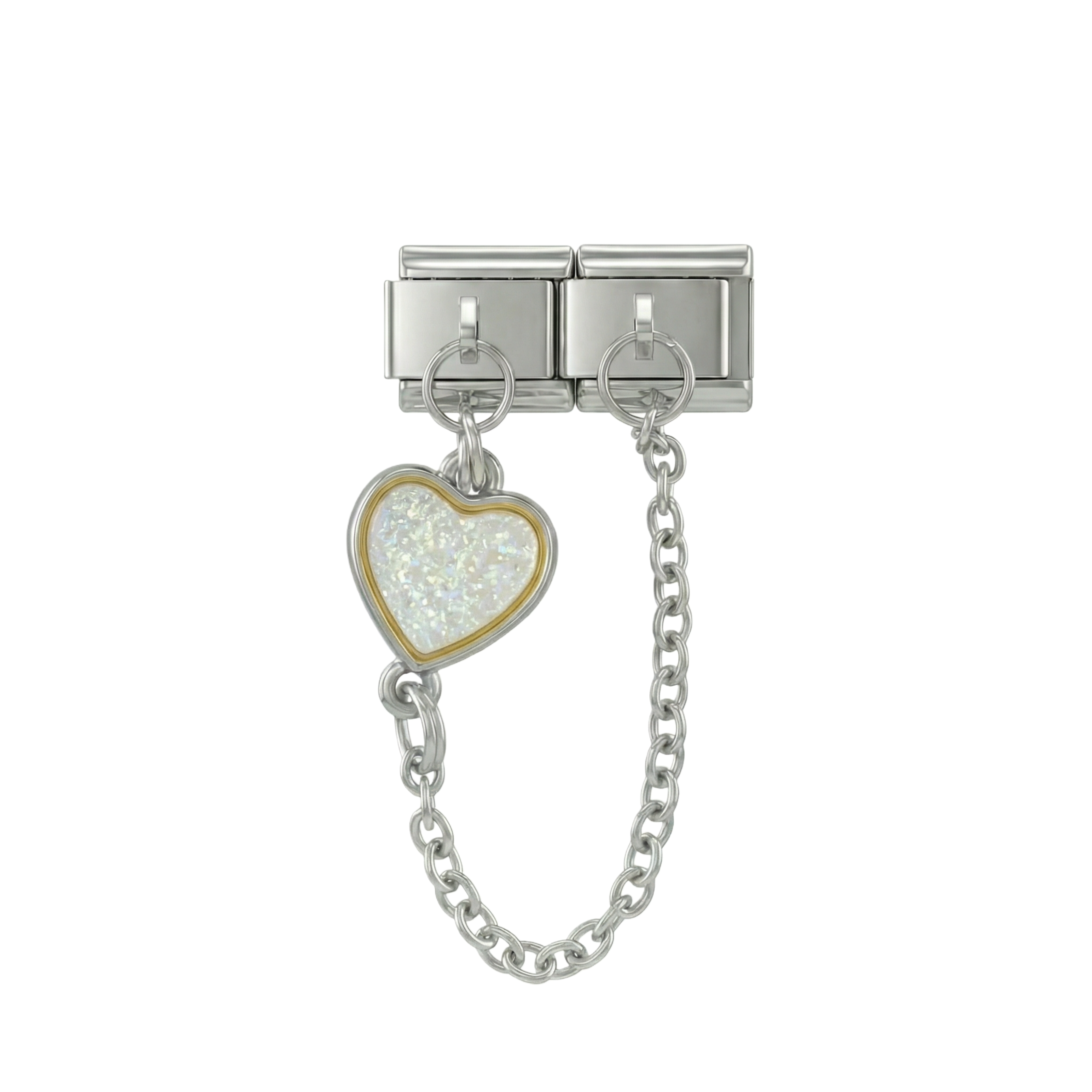 Mehrfarbiges Herz, doppelt verbundene Charms, auf Silber
