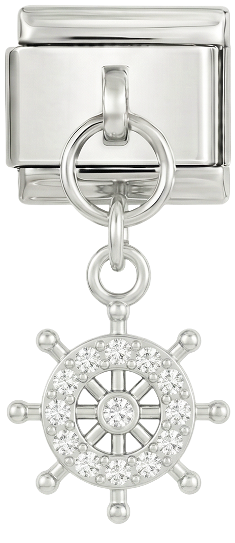 Schiffssteuerrad mit Steinen, auf Silber