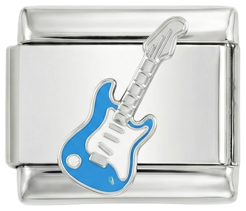 Blaue E-Gitarre auf Silber