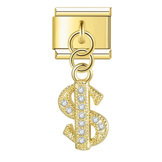 Dollar in Gold with Stones, on Gold - Charms Official