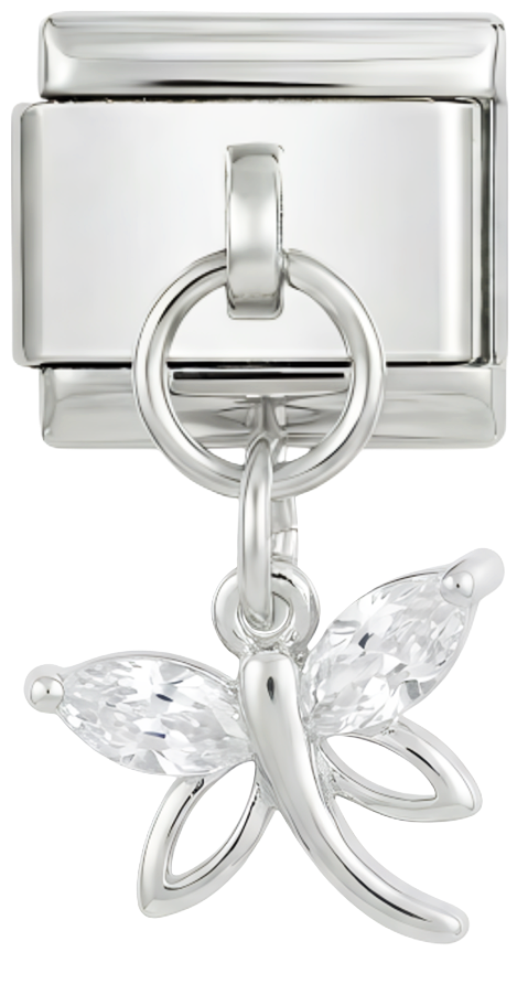Libelle mit Kristallen, in Silber