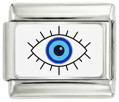 Evil Eye on White Plate on Silver