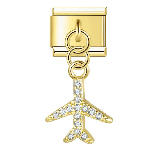 Gold Plane with Stones, on Gold - Charms Official