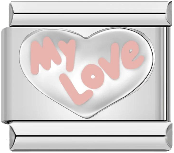 Herz in Silber, „My Love“ in Rosa