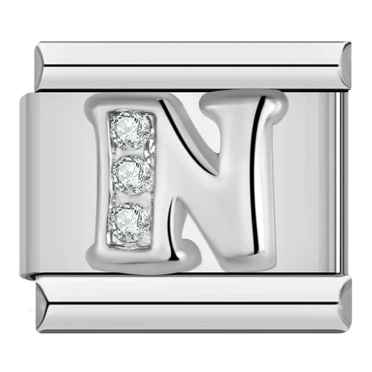 Letter N with Stones, on Silver - Charms Official