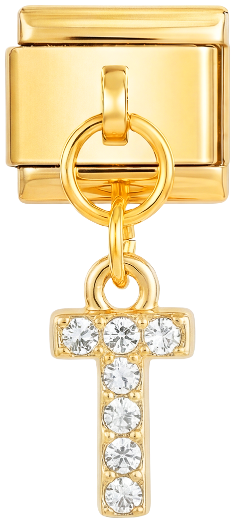 Noch hinzuzufügen - Buchstabe T mit Steinen, Anhänger aus Gold