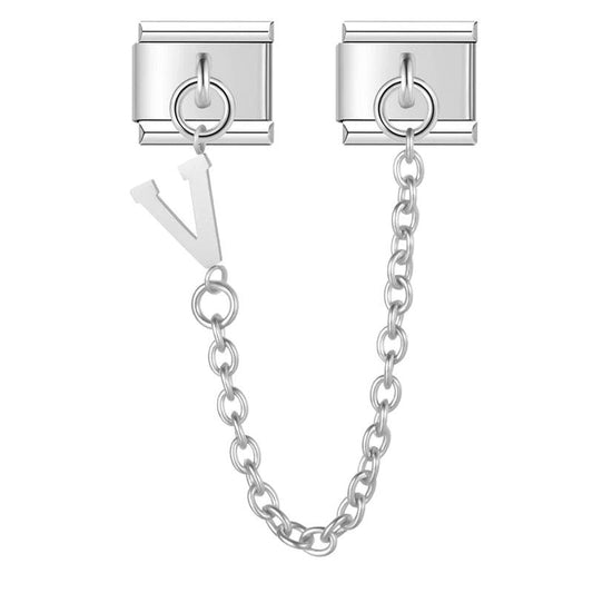 Letter V, Double Linked Charms, on Silver - Charms Official