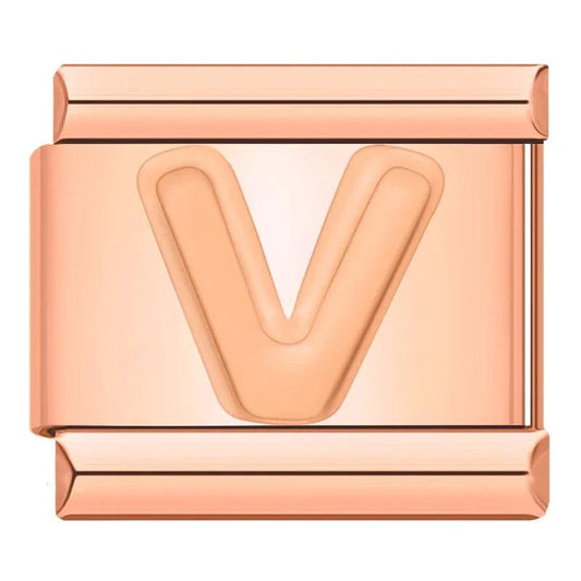 Letter V in Rose Gold, on Rose Gold - Charms Official