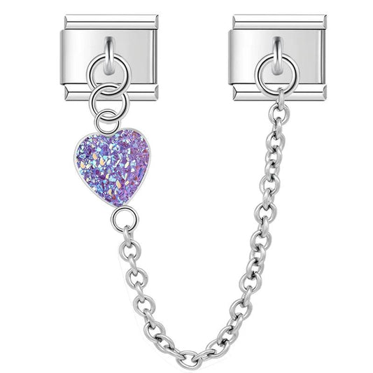 Purple Heart, Double Linked Charms, on Silver - Charms Official